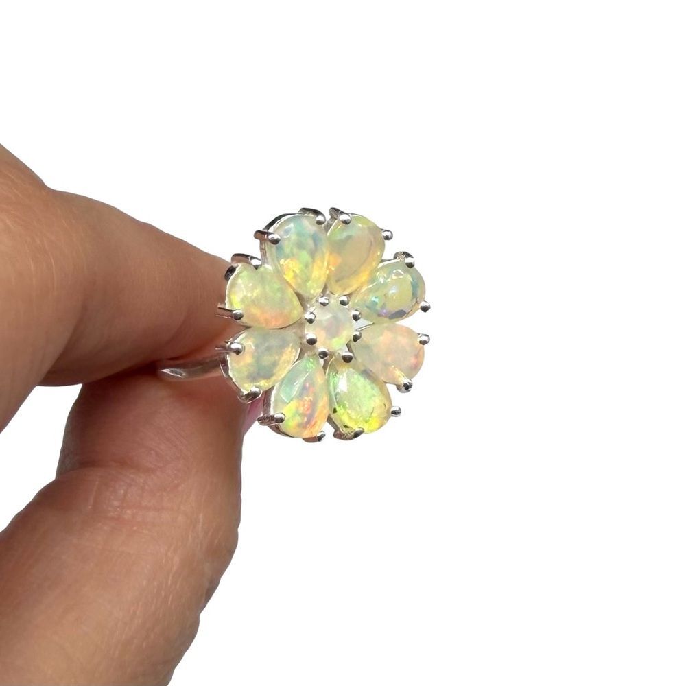 Ethiopian Fire Opal Flower Ring Solid 925 Sterling Silver Size 10 - Picture 6 of 10